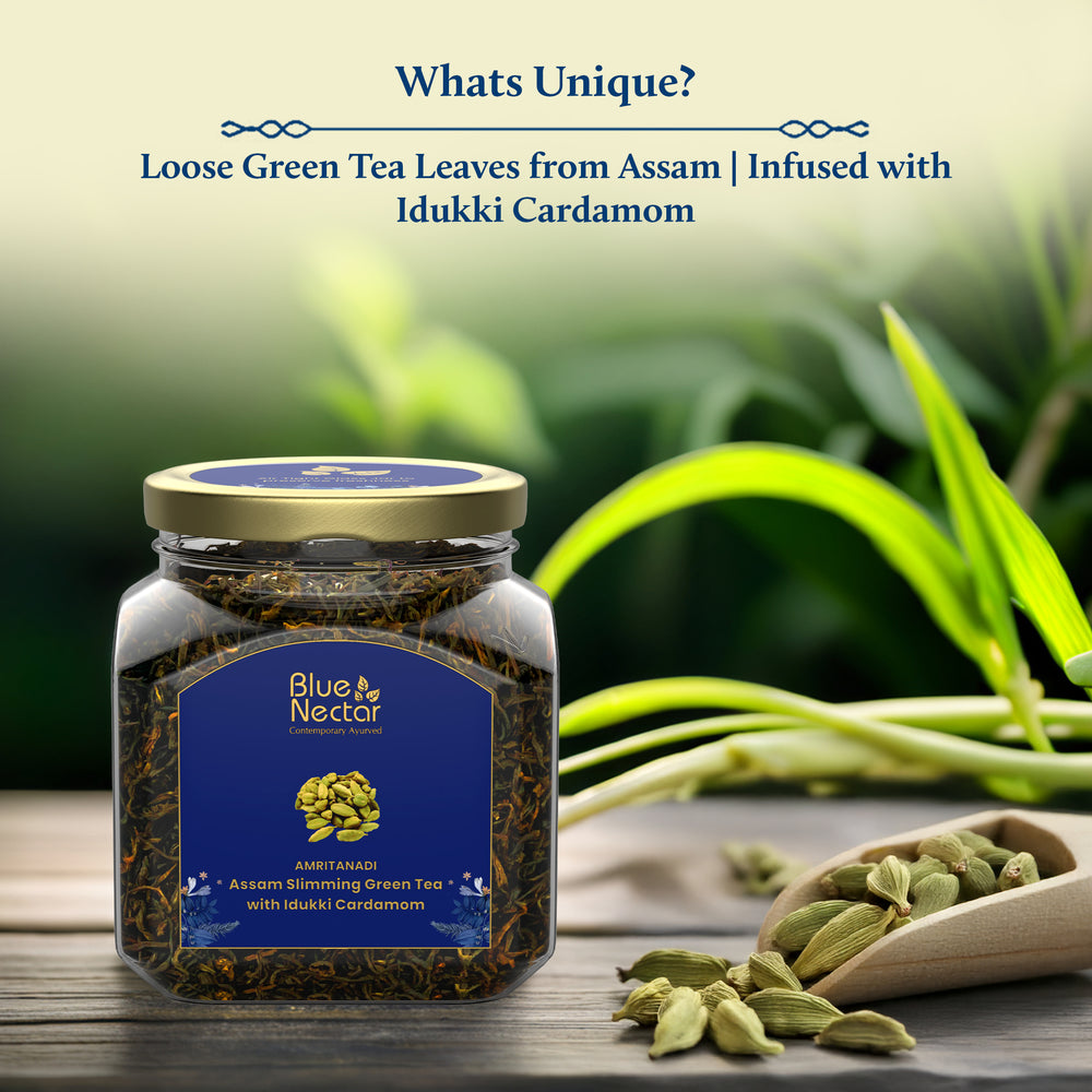 Loose green tea leaves from Assam| Infused with Idukki Cardamom