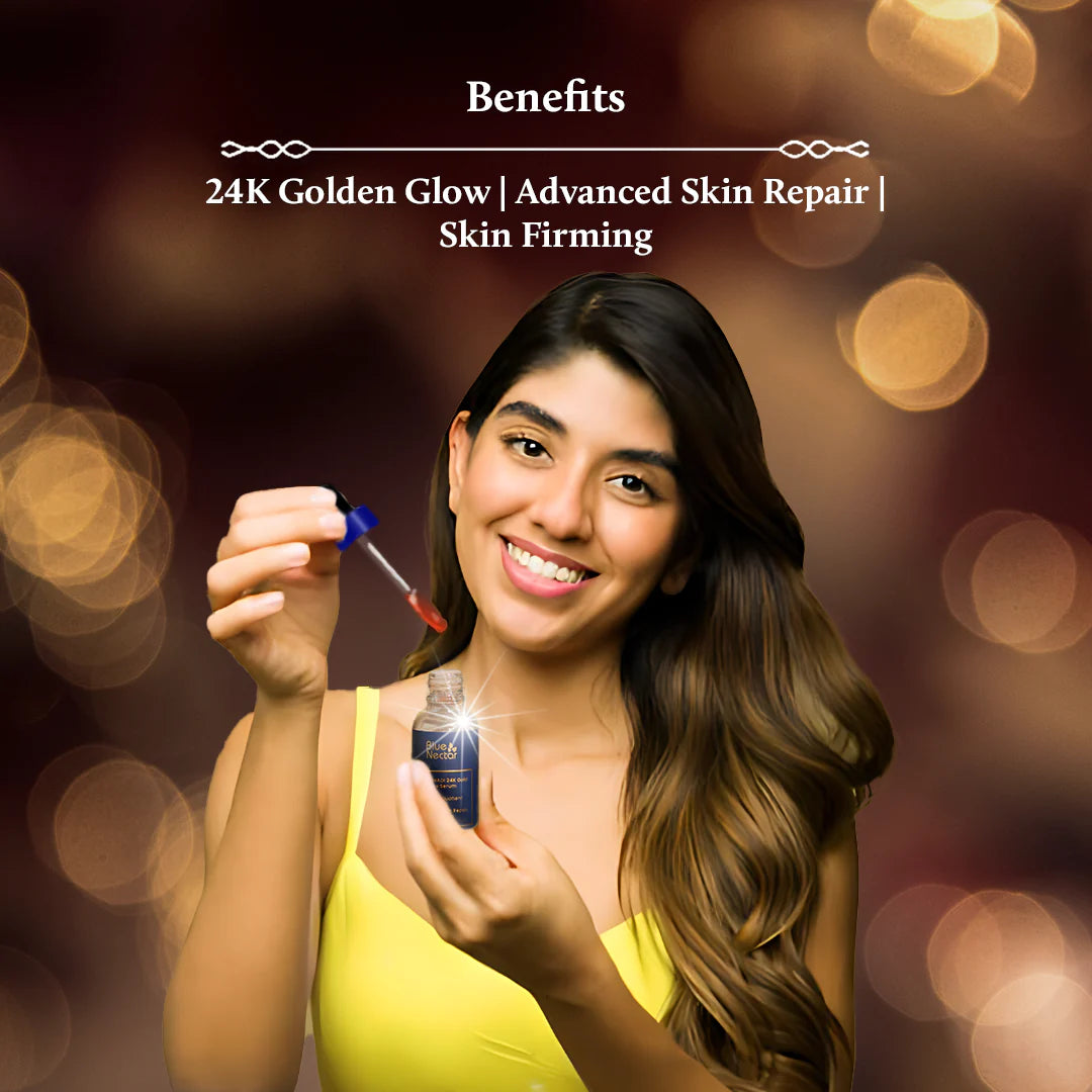 Kumkumadi 24k Gold Face Serum gives you golden glow and repairs your skin.