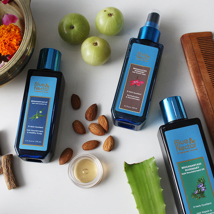 Get shiny and thick hair with Blue Nectar hair care range.