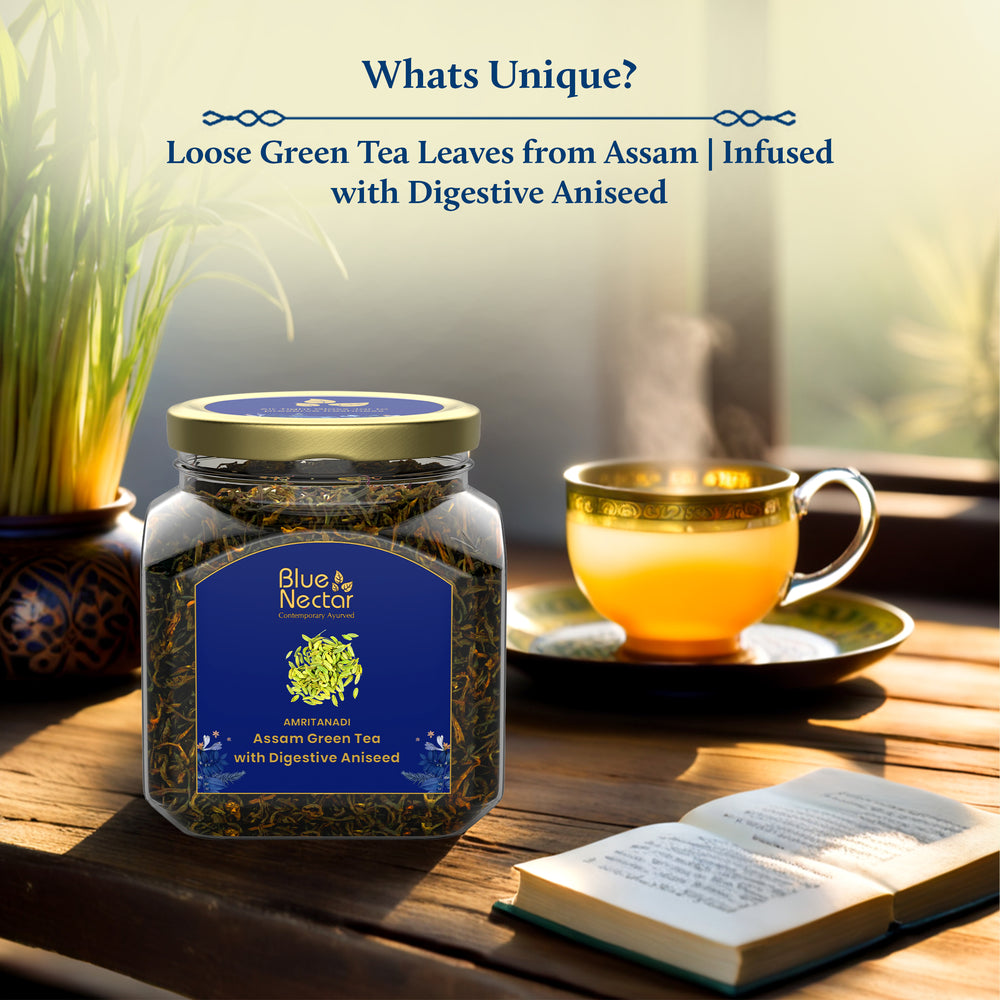 Loose green tea from Assam with digestive aniseed.