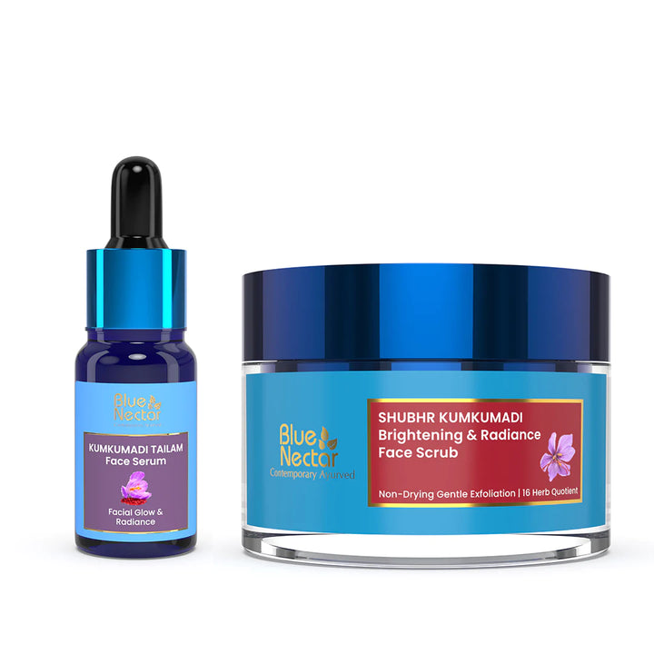 Kumkumadi Tailam Face Serum and Kumkumadi Face Scrub for Brightening & Glowing Skin